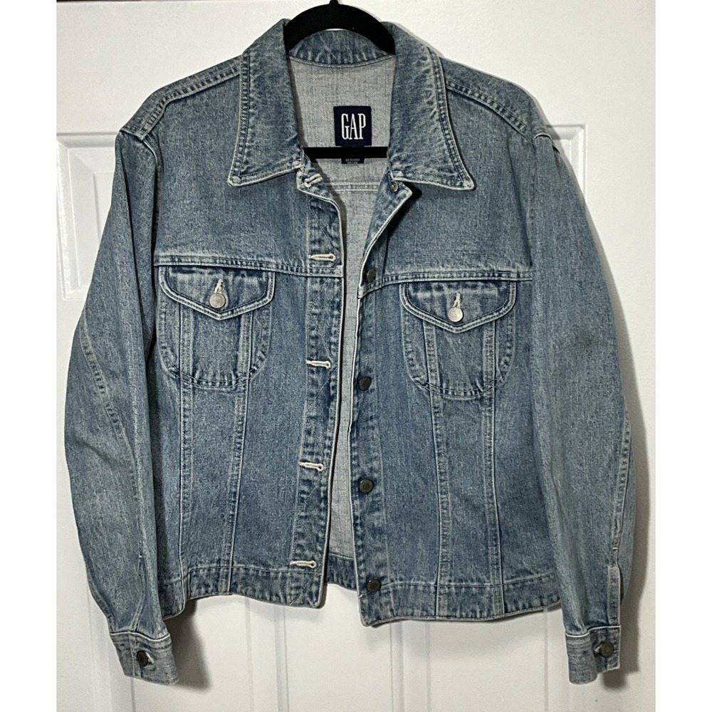 Vintage GAP 2001 Medium Wash Trucker/Biker Denim Jean Jacket Women's Large